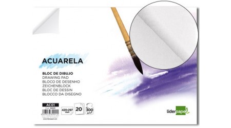 BLOC DIBUJO LIDERPAPEL ACUARELA ENCOLADO 210X297MM 20 HOJAS 300G/M SIN RECUADRO