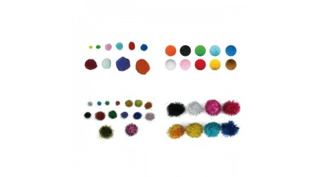 POMPONES BRILLANTES PACK 100 UNIDADES SURTIDAS TAMAÑO Y COLOR