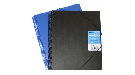 CARPETA PORTAFUNDAS CON ESPIRAL TAPA CARTON 40 FUNDAS CIERRE CON GOMA AZUL
