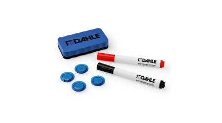 BORRADOR PIZARRA BLANCA + 4 IMANES AZULES + 1 ROTULADOR ROJO Y 1 NEGRO DAHLE