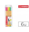 ROTULADOR PUNTA FIBRA STABILO POINT 88 PACK 6 COLORES NEON 0,4 MM