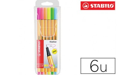 ROTULADOR PUNTA FIBRA STABILO POINT 88 PACK 6 COLORES NEON 0,4 MM