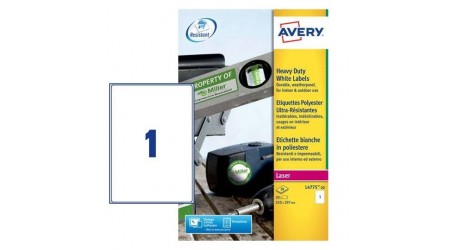 ETIQUETAS AVERY A4 POLYESTER BLANCO 210x297 MM C.RECTOS LASER CAJA 20H  20 UDS