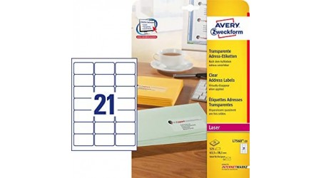 ETIQUETAS AVERY A4 POLYESTER TRANSPARENTE 63,5x38,1 MM  C.ROMOS LASER