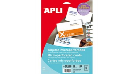 TARJETA DE VISITA APLI 10608 A4 90x50,8MM 200GR. MATE 10 HOJAS 100U. INK JET-LASER
