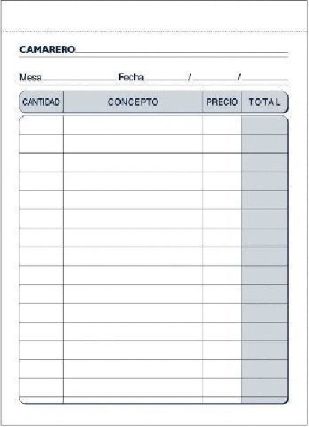 TALONARIO CAMAREROS BOLSILLO DUPLICADO AUT.