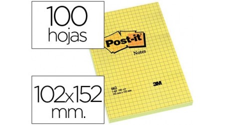 BLOC DE NOTAS ADHESIVAS QUITA Y PON POST-IT 102X152 MM CUADRICULADO -662-