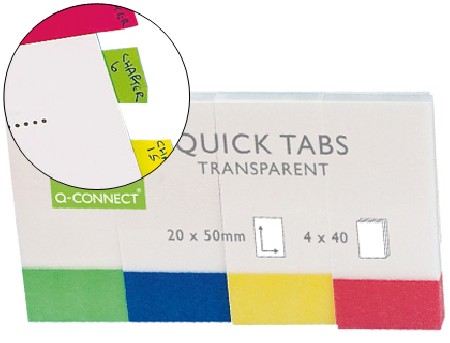 BANDERITAS SEPARADORAS Q-CONNECT 20x50 MM PACK 4 COLORES TRANSPA