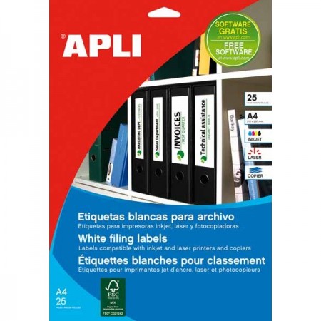 ETIQUETAS PARA ARCHIVO APLI 1233  A4,  190x61 MM.  25 HOJAS 100 