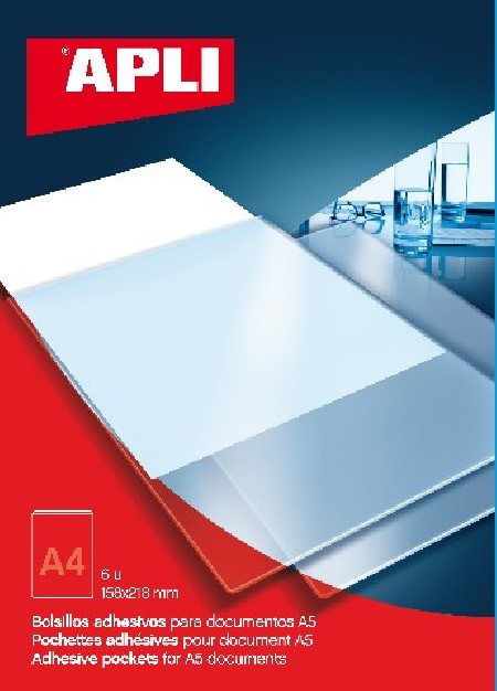 BOLSILLO AUTOADHESIVO 220x305 MM. A4 BLISTER 6U.