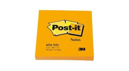 NOTAS ADHESIVAS POST-IT 654-NO NARANJA NEON 76X76MM 100 HOJAS