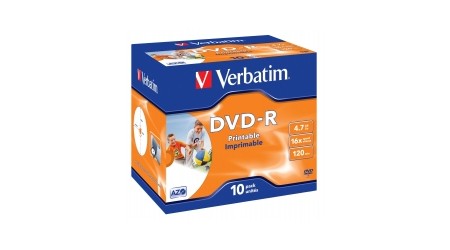 DVD-R 4,7 GB CAJA JEWELL IMPRIMIBLE INK-JET VERBATIM UNIDAD - CANON LPI 0,21 INCLUIDO