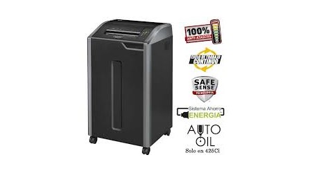 DESTRUCTORA FELLOWES 425ci 30 HOJAS 121 LITROS PARTICULAS USO CONTINUO