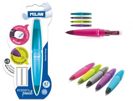 PORTAMINAS + GOMA MILAN CAPSULE 0,7 MM. 2B + 2 GOMAS DE REPUESTO