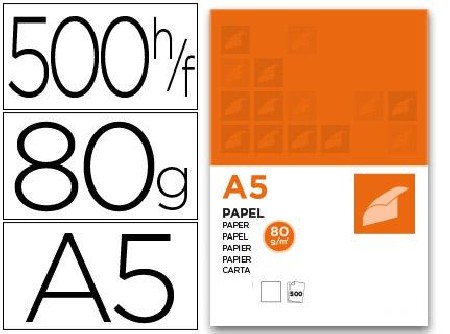 PAPEL A5  210x148,5 mm.  BLANCO 80G. 500 HOJAS