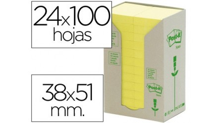 NOTAS ADHESIVAS POST-IT 653-1T 100 H. RECICLADO 38x51 MM PACK 24 ROLLOS