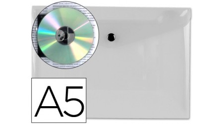 SOBRE PLASTICO A5 BROCHE PP CON BOLSILLO PARA CD