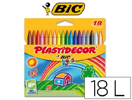 LAPICES CERAS BIC KIDS PLASTIDECOR 18 COLORES SURTIDO
