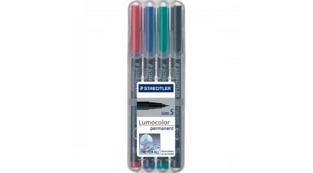 ROTULADOR PERMANENTE 0.4 "S" LUMOCOLOR 4 COLORES PUNTA SUPER FINA