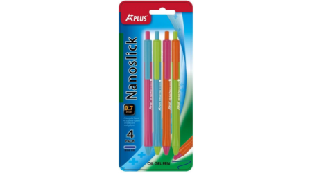 BOLIGRAFO RETRACTIL NANO GEL BLISTER 4 COLORES -  ESCRITURA AZUL - TRAZO FINO EXTRA SUAVE