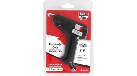 PISTOLA TERMOFUSIBLE FIXO 20 W ANTIGOTEO + 2 BARRAS SILICONA 7.5MM