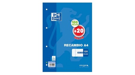 RECAMBIO OXFORD A4 120 H. 90 GR. CUADRICULA 4X4