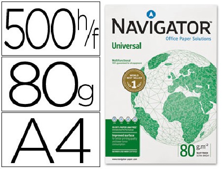 PAPEL A4 NAVIGATOR UNIVERSAL 80G. 500H. FSC, EU ECOLABEL, ISO
