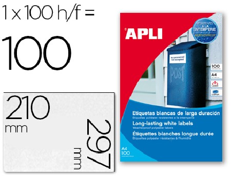 ETIQUETA A4 APLI 12121 BLANCAS 210 297 RESISTENTE A LA INTEMPERI