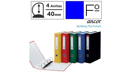 CARPETA FOLIO 4 ANILLAS 25 MM. CARTON FORRADO ANCOR