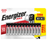 PILAS ENERGIZER MAX ALCALINAS AAA LR6  8+4 UNIDADES
