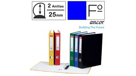 CARPETA FOLIO 2 ANILLAS 25 MM. CARTON FORRADO ANCOR