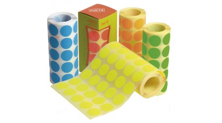 GOMETS INETA REDONDOS 21 MM.COLORES FLUOR ROLLO 1680 UNID.