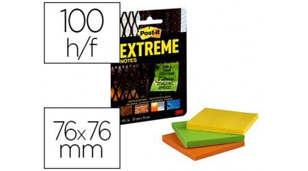 NOTAS ADHESIVAS QUITA Y PON POST-IT EXTREME 76X76 MM CON 45 HOJAS PACK DE 3 UNIDADES AMARILLO NARANJA Y VERDE