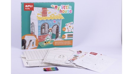 CASA AUTOMONTABLE DE CARTON CON ILUSTRACIONES PARA PINTAR Y GOMETS