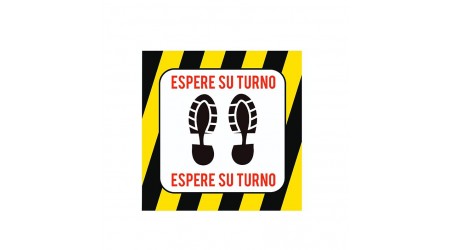 SEÑALIZACION SUELO "ESPERE SU TURNO" CUADRADO 32x32 CM AMARILLO/NEGRO