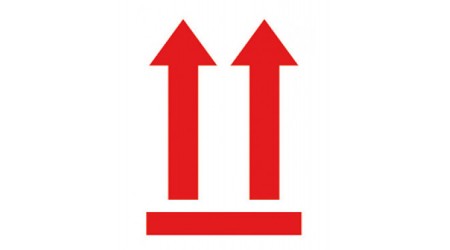 ETIQUETA ROLLO FLECHAS ROJAS 90x130 MM., POSICION DE ENVIO 200 ET. APLI