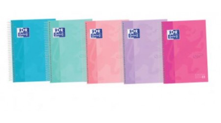 CUADERNO A5 OXFORD 120 H. 90 GR. CUADRO 5x5 TAPA EXTRADURA MICROP. COLORES PASTEL