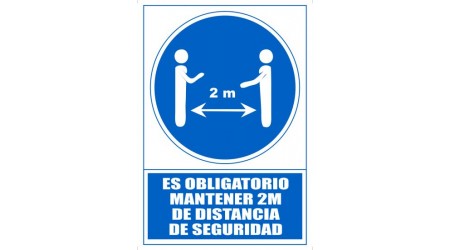 SEÑAL PVC A4 "ES OBLIGATORIO MANTENER 2 METROS DE DISTANCIA DE SEGURIDAD"