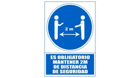 SEÑAL PVC A4 "ES OBLIGATORIO MANTENER 2 METROS DE DISTANCIA DE SEGURIDAD"