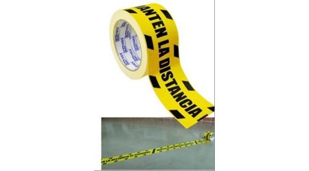 CINTA SEÑALIZACION ADHESIVA 72 MM. x 25 MT. IMPRESION AMARILLO/NEGRO "MANTENGA LA DISTANCIA"