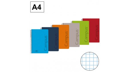 CUADERNO A4 TAPA POLIPROPILENO CUADRO 4MM  80 HOJAS 90 GR. SURTIDO CAMPUS
