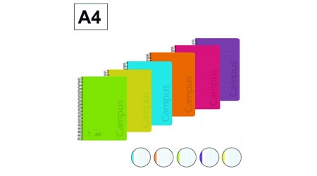CUADERNO A4 TAPA POLIPROPILENO CUADRO 5MM  120 HOJAS 90 GR. SURTIDO CAMPUS