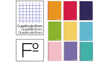 CUADERNO ESPIRAL LIDERPAPEL FOLIO WITTY TAPA DURA 80H 75GR CUADRO 6MM CON MARGEN COLORES SURTIDOS