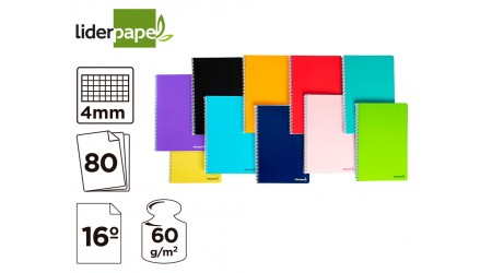 CUADERNO ESPIRAL LIDERPAPEL BOLSILLO DIECISEAVO SMART TAPA BLANDA 80H 60GR CUADRO 4MM COLORES SURTIDOS