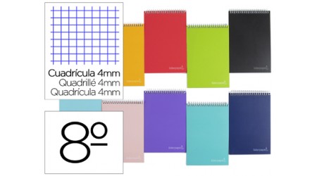 BLOC ESPIRAL LIDERPAPEL BOLSILLO OCTAVO APAISADO WITTY TAPADURA 80H 75GR CUADRO 4 MM COLORES SURTIDOS