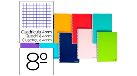 CUADERNO ESPIRAL LIDERPAPEL BOLSILLO OCTAVO SMART TAPA BLANDA 80H 60GR CUADRO 4MM COLORES SURTIDOS