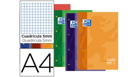 CUADERNO OXFORD A4 MICROP. 80 H. 90 GR. 5x5 TAPA EXTRADURA COLORES SURTIDOS