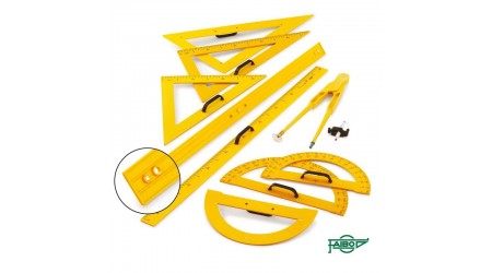 JUEGO ENCERADO MAGNETICO - REGLA, SEMICIRCULO, ESCUADRA, CARTABON Y COMPAS - AMARILLO