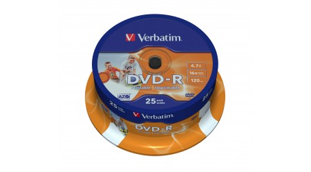 DVD-R 4,7 GB TARRINA 25 VERBATIM PRINTABLE - CANON LPI 5,25 INCLUIDO