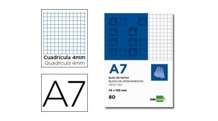 BLOC NOTAS LIDERPAPEL CUADRO 4MM A7 80 HOJAS 60G/M2 PERFORADO